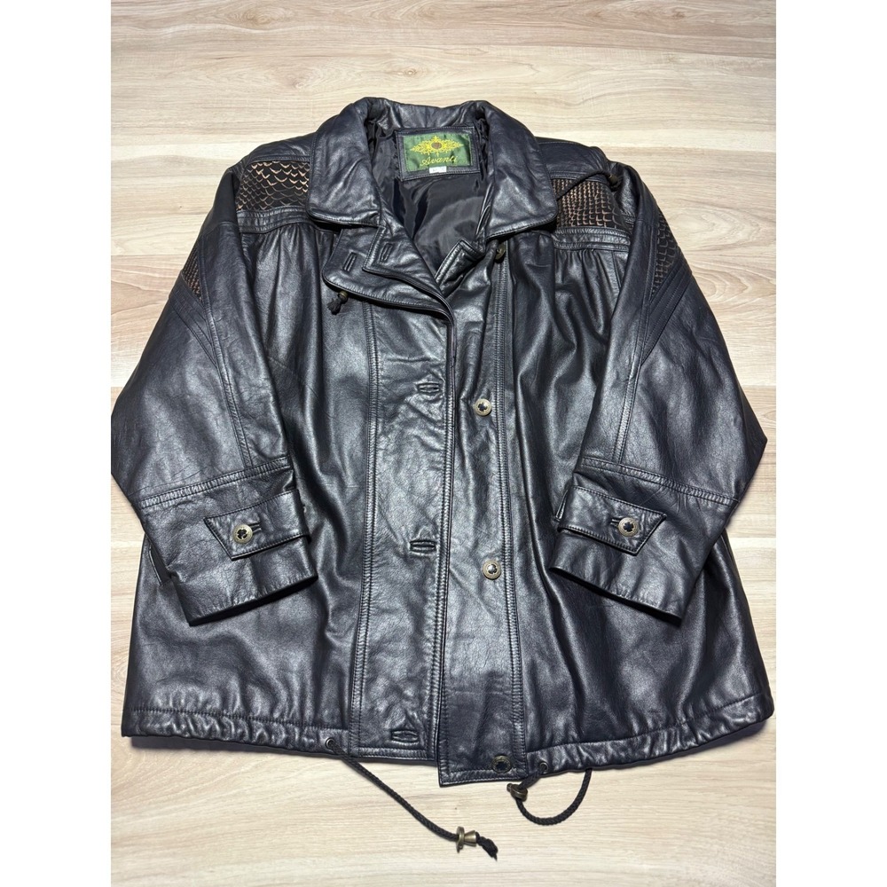 Avanti Leather Jacket Womens L Black Vintage Snakeskin Yoke Oversized 80s grunge